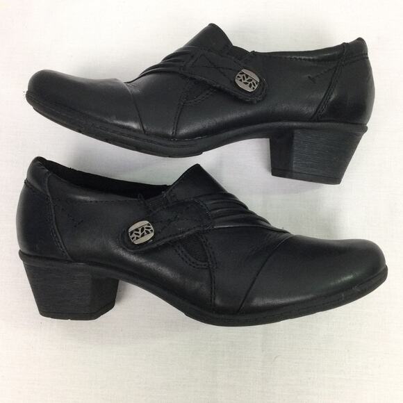 Earth Origins Madison Round Toe Chunky Heel Black Leather Slip On Women's Size 7 - Picture 8 of 13